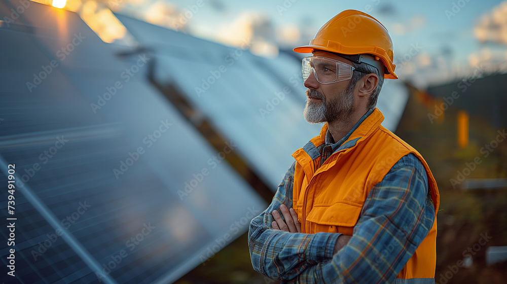 engineers with solar panels in background