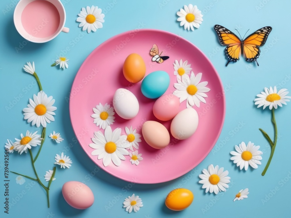 Beautiful table setting with spring flowers for Easter celebration