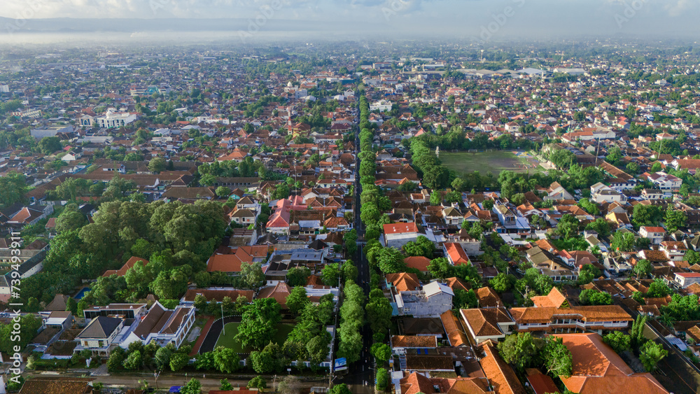 aerial view of the streets of Yogyakarta city