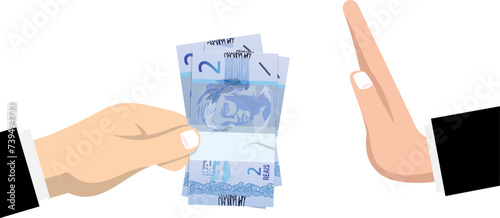 Recusando dinheiro de político, voto de corrupção, funcionário do governo, prefeito, governador, presidente e deputado corrupto, dinheiro do plano real brasileiro