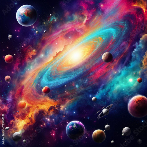 colorful nebula planet galaxy space illustration background