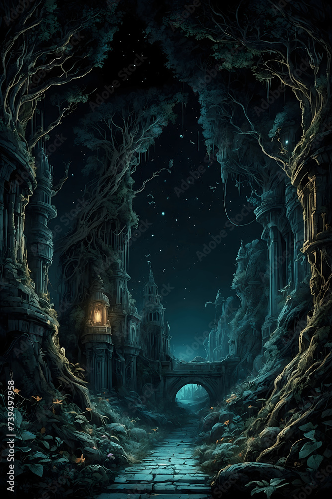 Lothlorien's Neon Mystique: An Eerie Forestscape