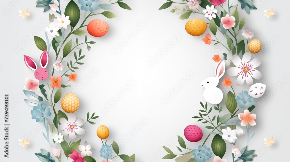frame of easter eggs and flowers, beautiful easter greeting card