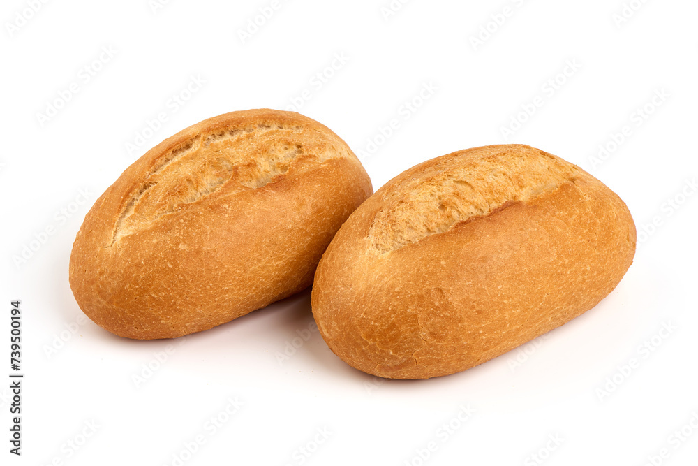 Freshly baked rustic buns, French rolls, isolated on white background. High resolution image. Freshly baked rustic buns, French rolls, isolated on white background. High resolution image.