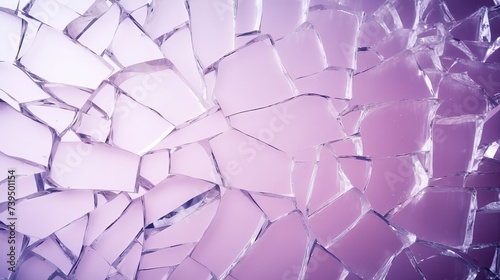 Broken mirror, shattered glass on a soft purple background, for designers, a place for signature, empty, mock-up