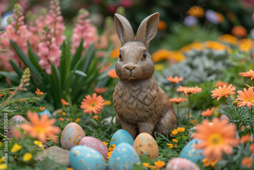 A Bunny Among Blooms and Eggs, a Picture of Spring’s Delight, Easter's Floral Harmony