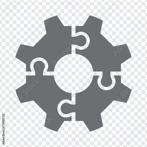 Simple icon gear puzzle in gray. Simple icon puzzle of the four elements on transparent background for your web site design, app, UI. EPS10.