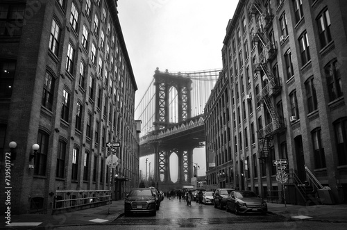 Manhattan bridge New York City. USA. Black and white image.