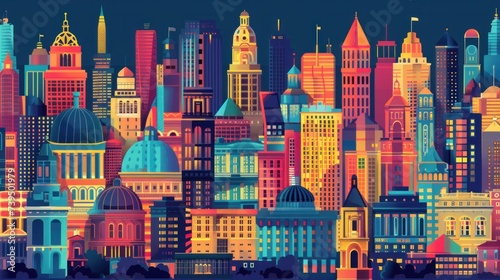 flat-style vector set of city buildings  showcasing a range of colorful