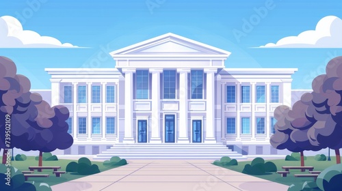 front view of a grand building, befitting a courthouse, bank, university, or governmental institution