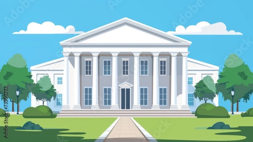 front view of a grand building, befitting a courthouse, bank, university, or governmental institution