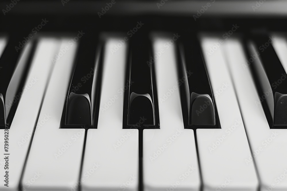 A close-up monochromatic image of piano keys highlighting their symmetry and elegance.