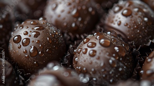 Gourmet Chocolate Truffles with Water Droplets Macro Indulgence and Luxury Dessert Concept