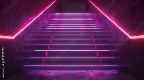 Neon Lit Staircase in Dark Futuristic Design Concept