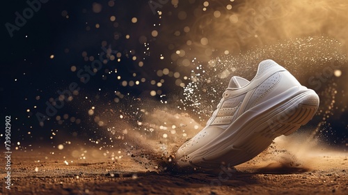 photography tennis shoes, An advertising photo of a tennis shoe. photo