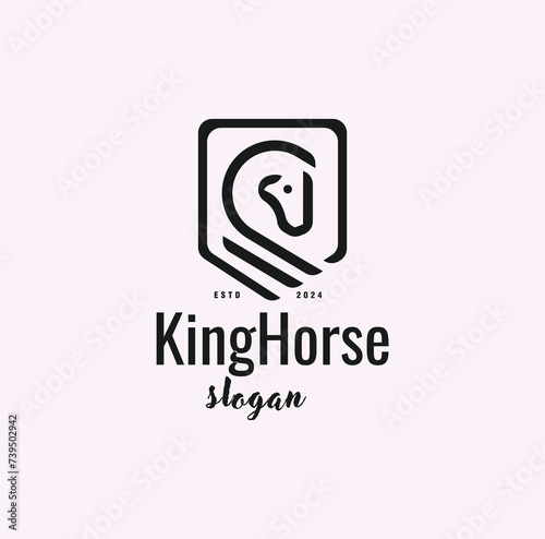 Horse shield line logo design Line Art