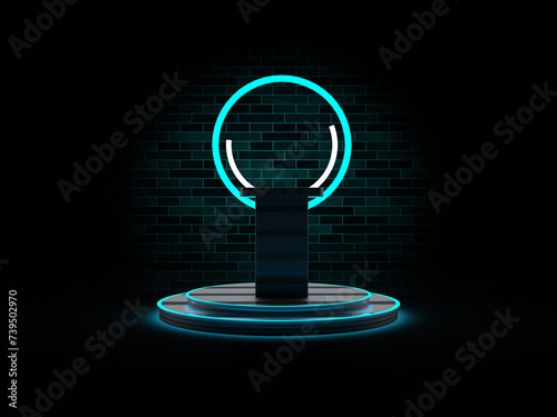 Round podium of blue light and black background