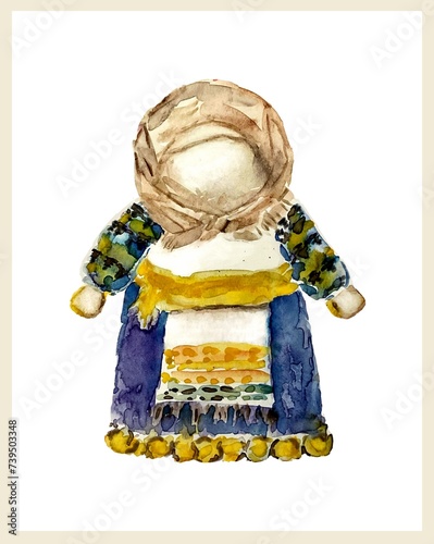 Wallpaper Mural Ukrainian folk doll motanka, watercolor illustration Torontodigital.ca