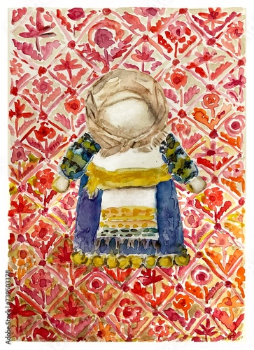 Wallpaper Mural Ukrainian folk doll motanka, watercolor illustration Torontodigital.ca