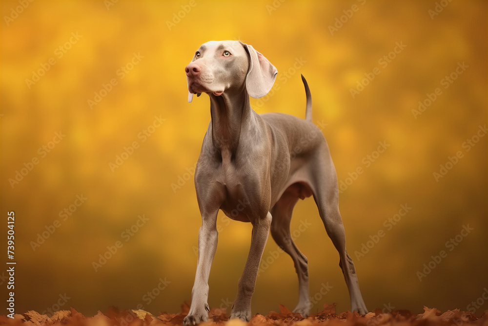 Autumns Majestic Canine Banner: Graceful Dog Among Golden Leaves