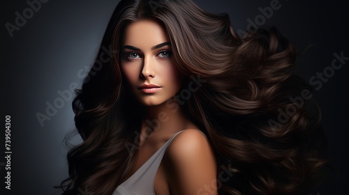 Hair. Beautiful Brunette Girl. Healthy Long Hair. Beauty Model Woman. Hairstyle