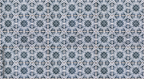 Detail view on floral blue and green wall tiles from Portugal, Porto and Lisbon