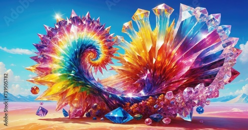 Abstract colorful crystals background. Impressive art. Fantastic mood. Treasure and natural beauty concept. Bright still photo illustration. © KirillPutchenko