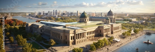 "Bird's Eye View: An Aerial Perspective of the National Gallery, Offering a Majestic Glimpse of its Architectural Grandeur and Cultural Significance 