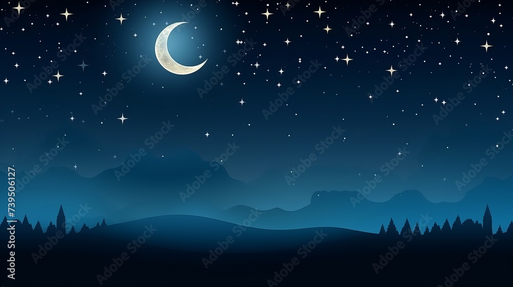 Fototapeta premium Night sky landscape and moon, stars, Ramadan Kareem celebration