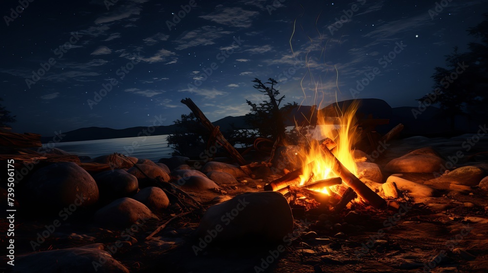 Night campfire with available space at left side Night campfire with available space at left side