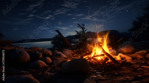 Night campfire with available space at left side