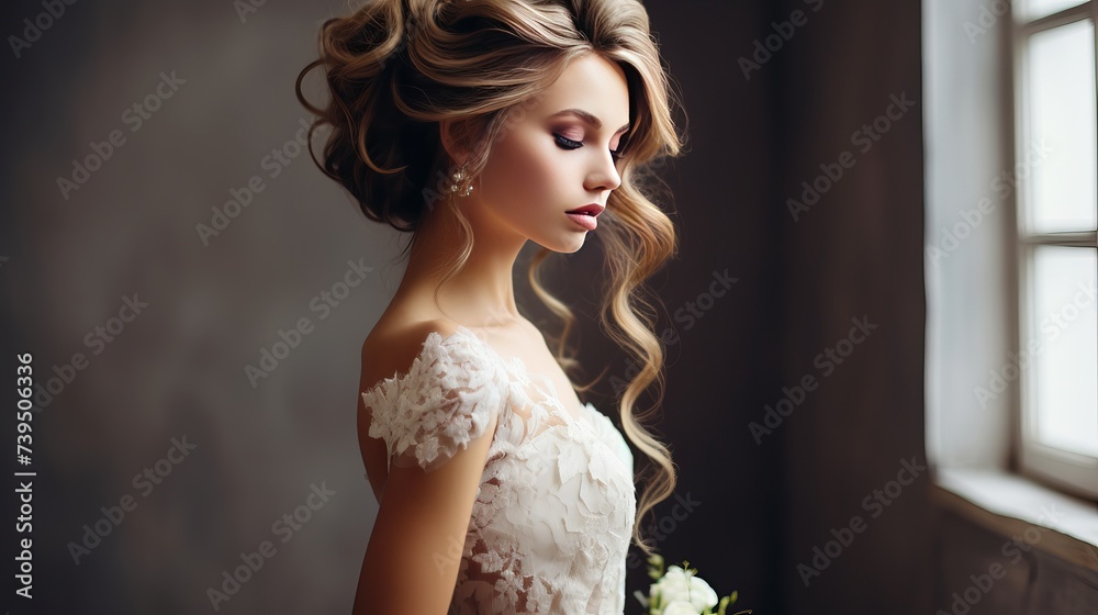 Perfect Fashion Model Woman with Beautiful Hairstyle. Prom or Bride Girl