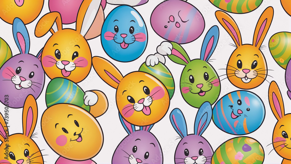 Colorful Comic Style Arrangement of Easter Eggs and Easter Bunnies Colorful Comic Style Arrangement of Easter Eggs and Easter Bunnies