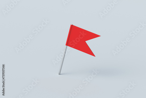 Red flag pin. Banner with toothpicks for food labeling. Stationery accessories. Map marker. Target pointer. 3d rendering photo