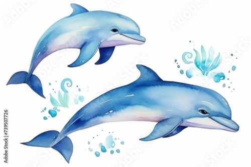 dolphins painted in watercolor 