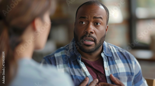 Remorseful Man and Concerned Woman in a Serious Discussion