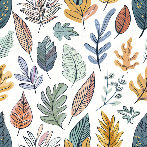 Seamless leaf background soft coloured pattern in