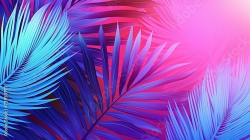 Tropical and palm leaves in vibrant bold gradient holographic colors. Concept art. Minimal surrealism