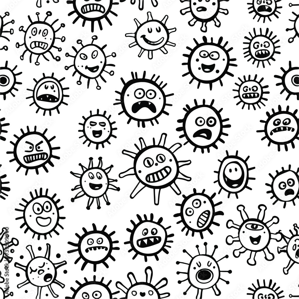 Seamles pattern with funny angry covid 19 viruses