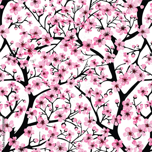 Seamles pattern with japanese sakura with pink fl