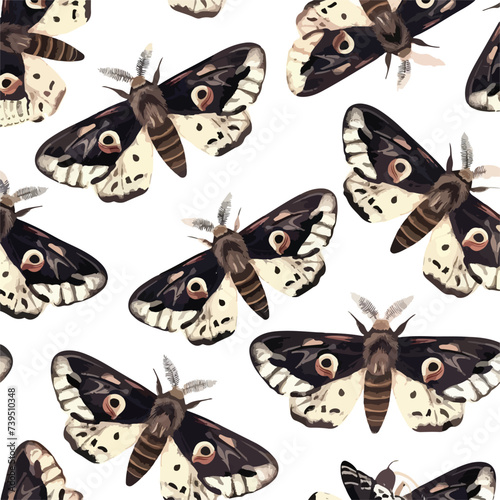 Seamles vector attern with moths isolated White b