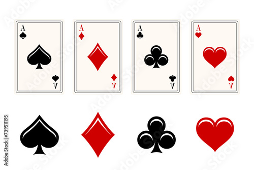 Poker and casino. Classic four aces on white background. Suit deck of playing cards on white background. Vector illustration.
