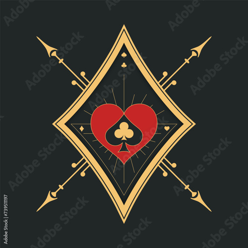 Poker and Casino. Elegant Poker Logo Featuring Heart and Club Symbols With Gold Accents on a Dark Background.
