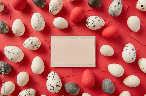 an easter card in the middle of many pieces of easter eggs