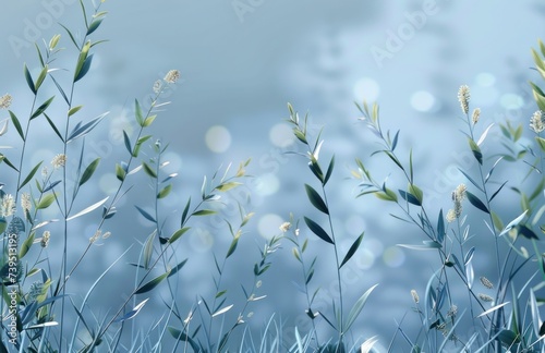 green grass over blue bokeh background