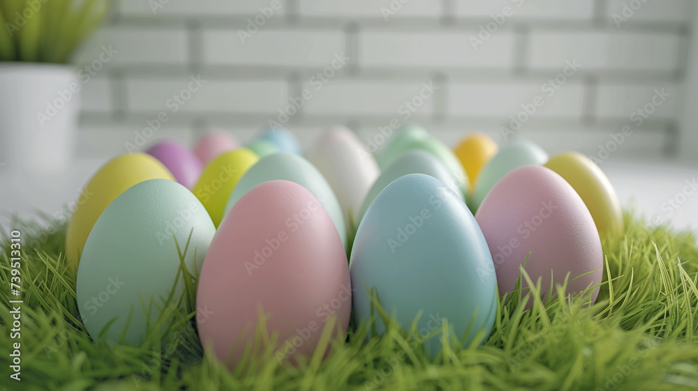 Easter Bunny with many colorful easter eggs illustration by generative ai