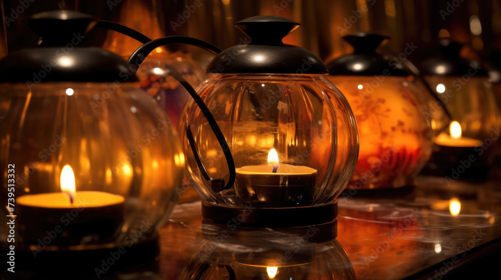 Many of ever-burning fire. Funeral lamps with candles Many of ever-burning fire. Funeral lamps with candles