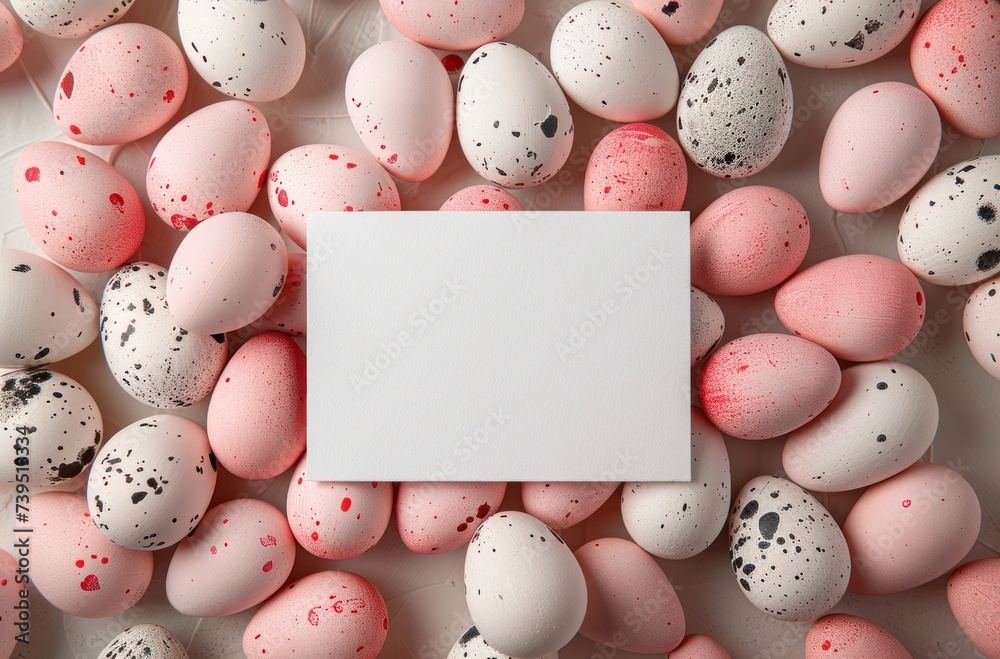an easter card in the middle of many pieces of easter eggs