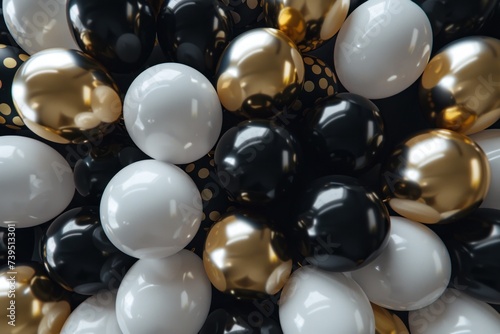 gold, black, and white balloons