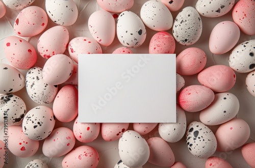 an easter card in the middle of many pieces of easter eggs